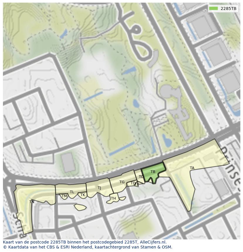 Afbeelding van het postcodegebied 2285 TB op de kaart.