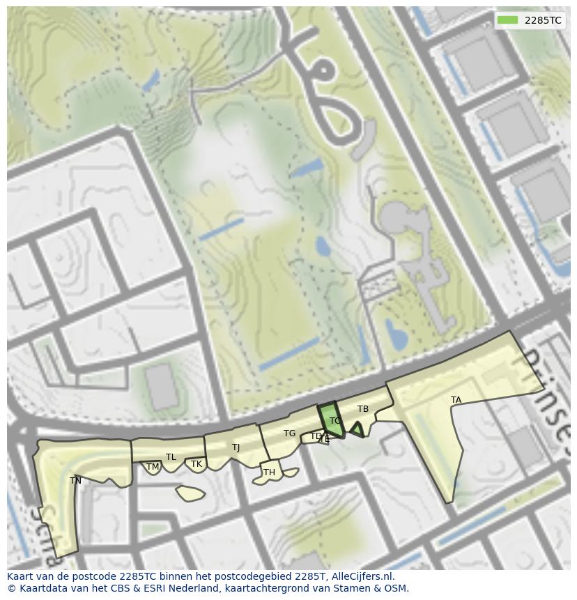 Afbeelding van het postcodegebied 2285 TC op de kaart.