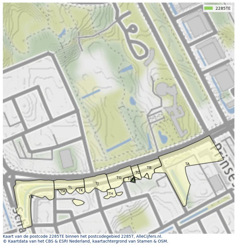 Afbeelding van het postcodegebied 2285 TE op de kaart.