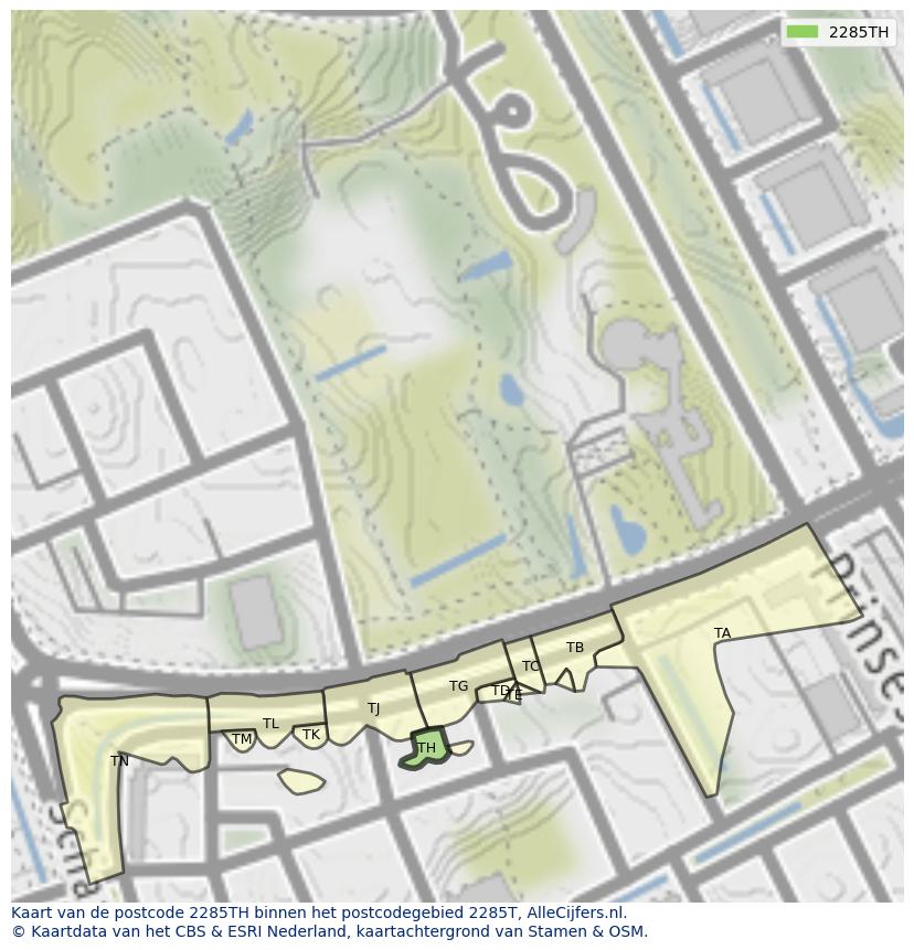 Afbeelding van het postcodegebied 2285 TH op de kaart.