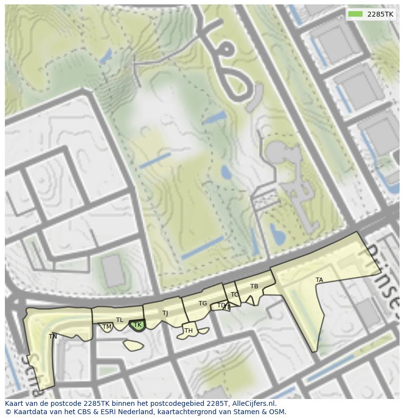 Afbeelding van het postcodegebied 2285 TK op de kaart.