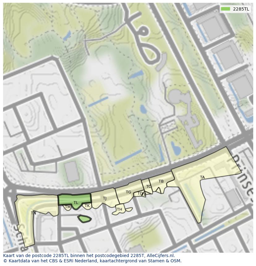 Afbeelding van het postcodegebied 2285 TL op de kaart.