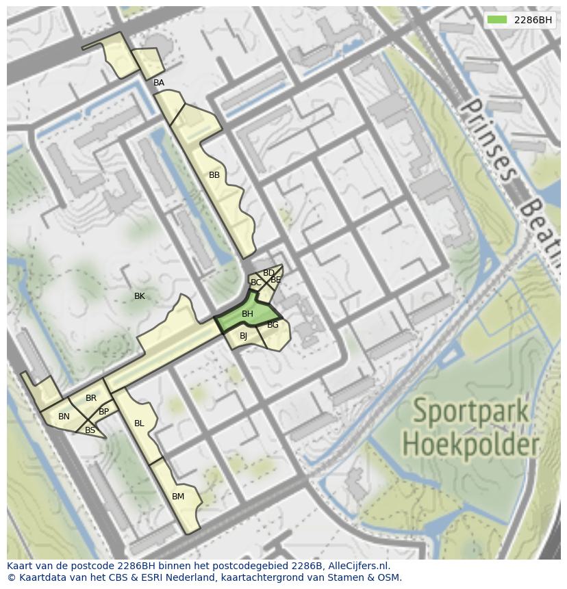 Afbeelding van het postcodegebied 2286 BH op de kaart.