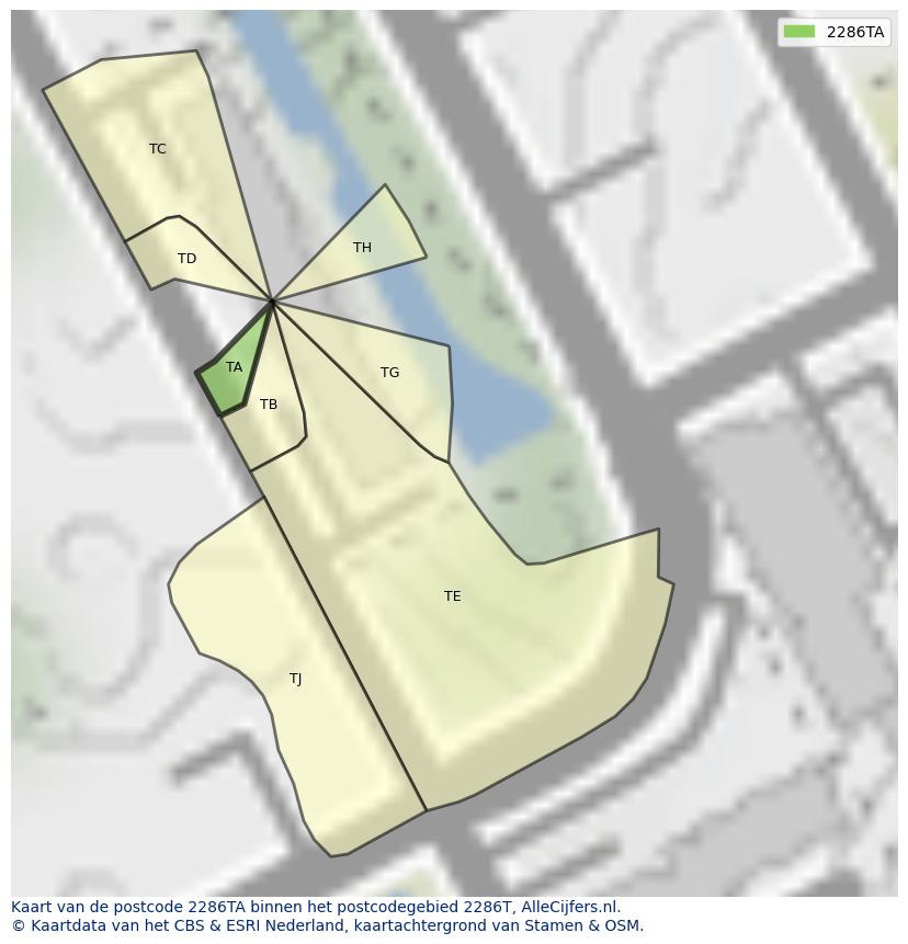 Afbeelding van het postcodegebied 2286 TA op de kaart.