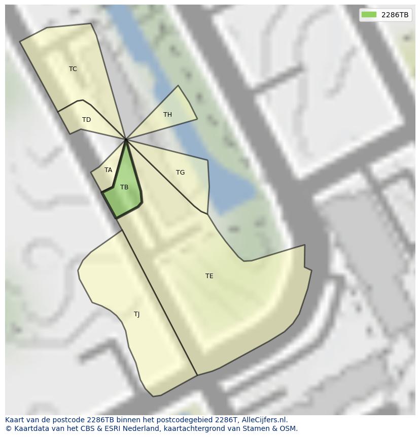 Afbeelding van het postcodegebied 2286 TB op de kaart.