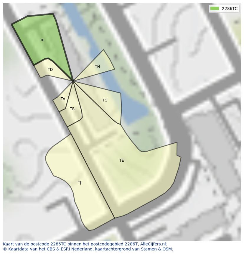 Afbeelding van het postcodegebied 2286 TC op de kaart.