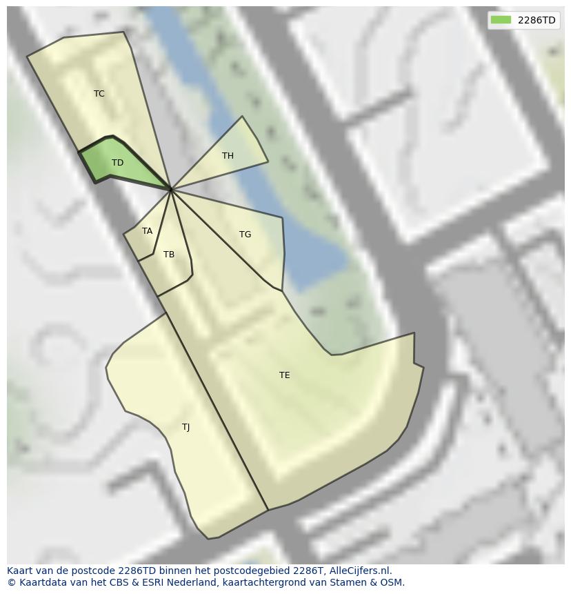 Afbeelding van het postcodegebied 2286 TD op de kaart.