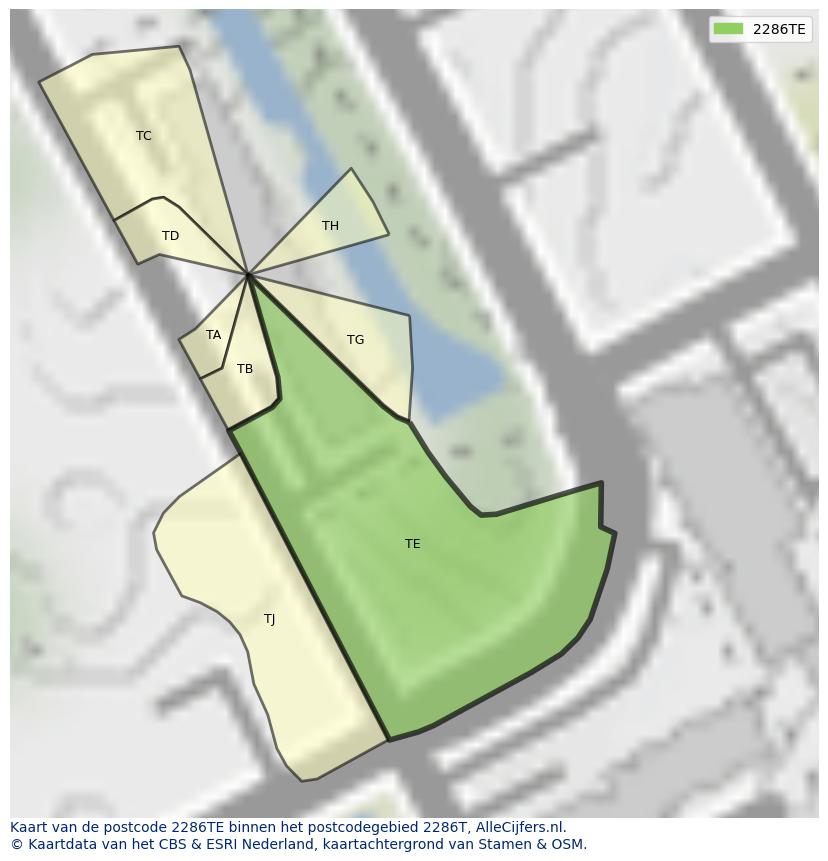 Afbeelding van het postcodegebied 2286 TE op de kaart.