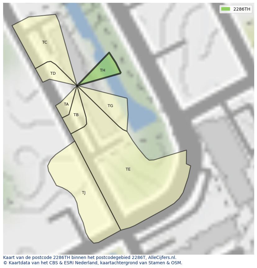 Afbeelding van het postcodegebied 2286 TH op de kaart.