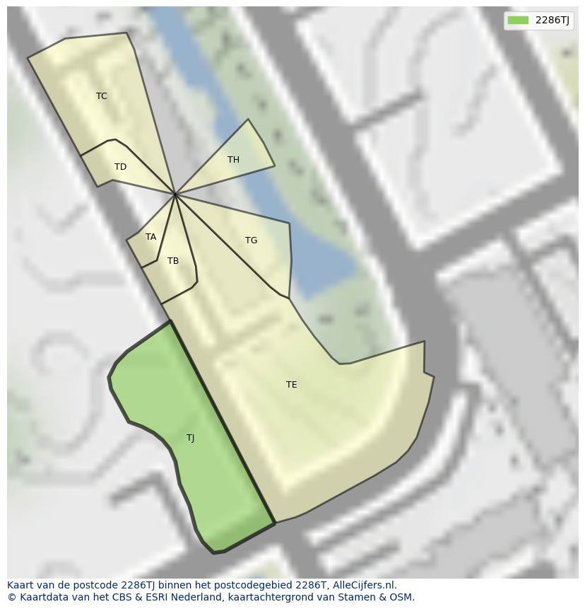 Afbeelding van het postcodegebied 2286 TJ op de kaart.