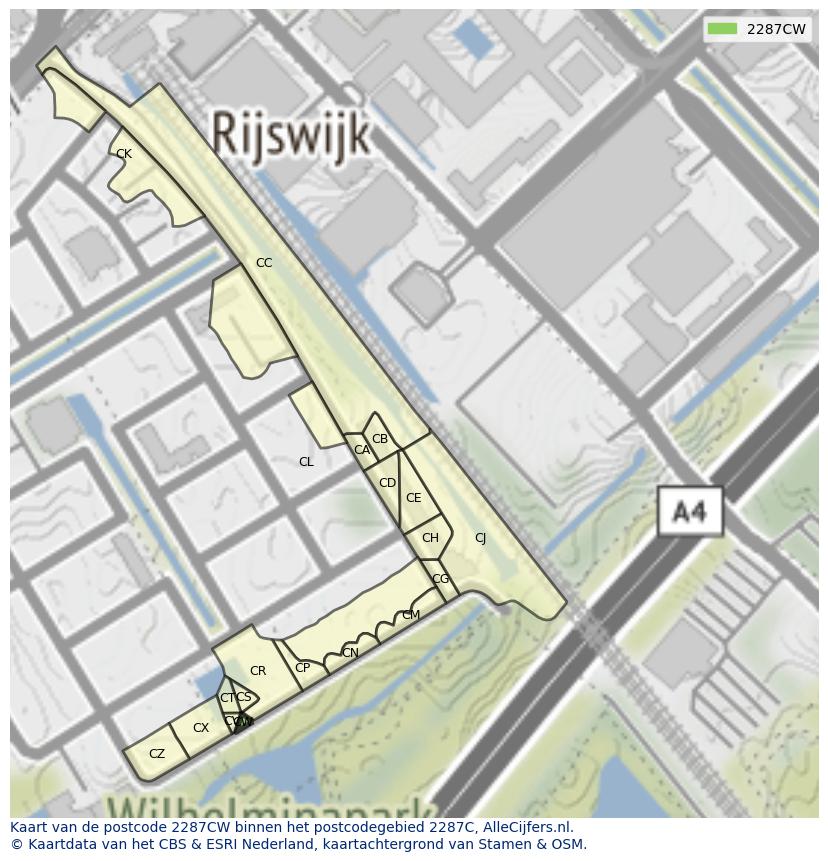 Afbeelding van het postcodegebied 2287 CW op de kaart.