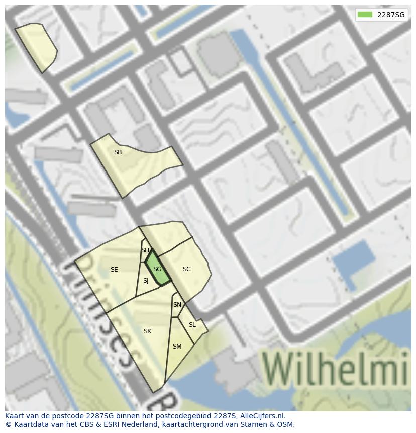Afbeelding van het postcodegebied 2287 SG op de kaart.