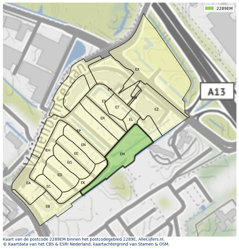 Afbeelding van het postcodegebied 2289 EM op de kaart.
