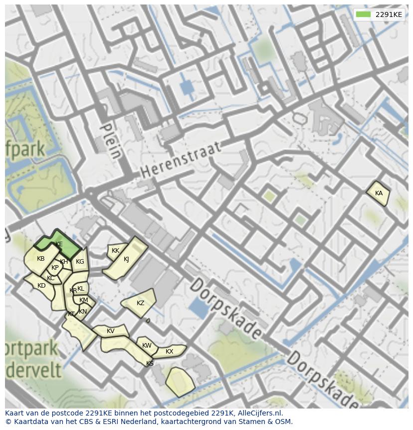 Afbeelding van het postcodegebied 2291 KE op de kaart.