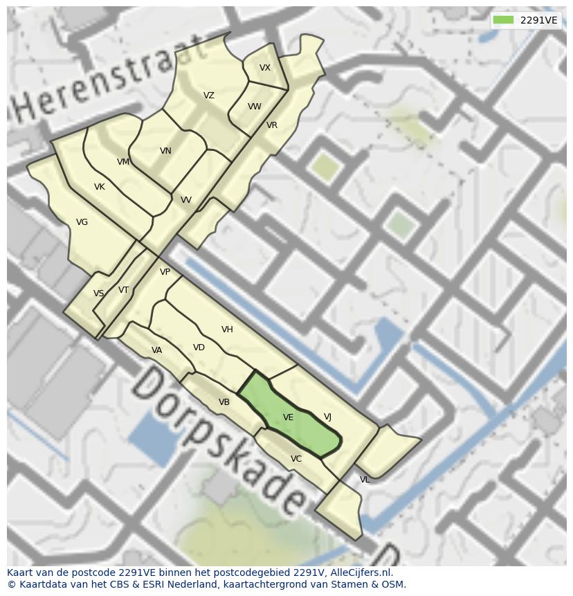 Afbeelding van het postcodegebied 2291 VE op de kaart.