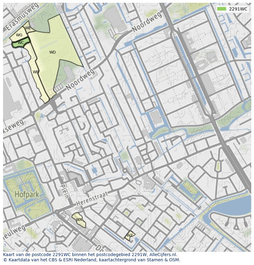 Afbeelding van het postcodegebied 2291 WC op de kaart.