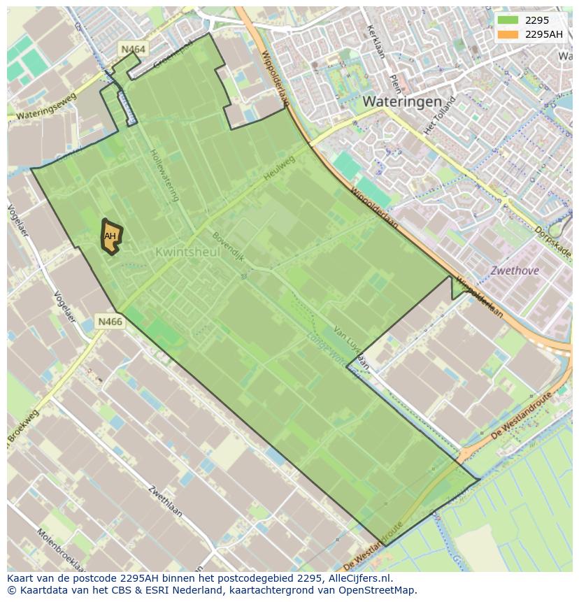 Afbeelding van het postcodegebied 2295 AH op de kaart.