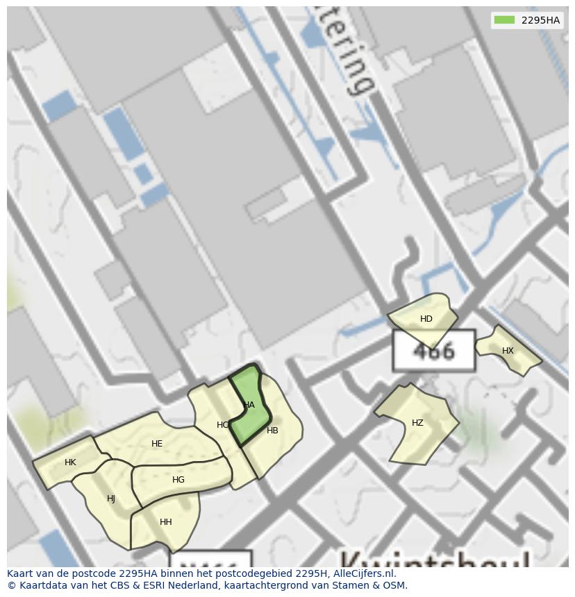 Afbeelding van het postcodegebied 2295 HA op de kaart.