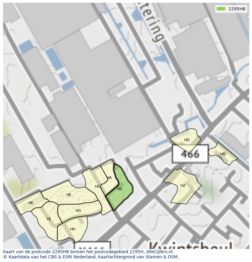 Afbeelding van het postcodegebied 2295 HB op de kaart.