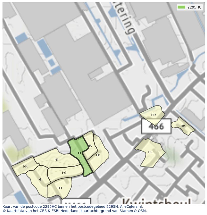Afbeelding van het postcodegebied 2295 HC op de kaart.
