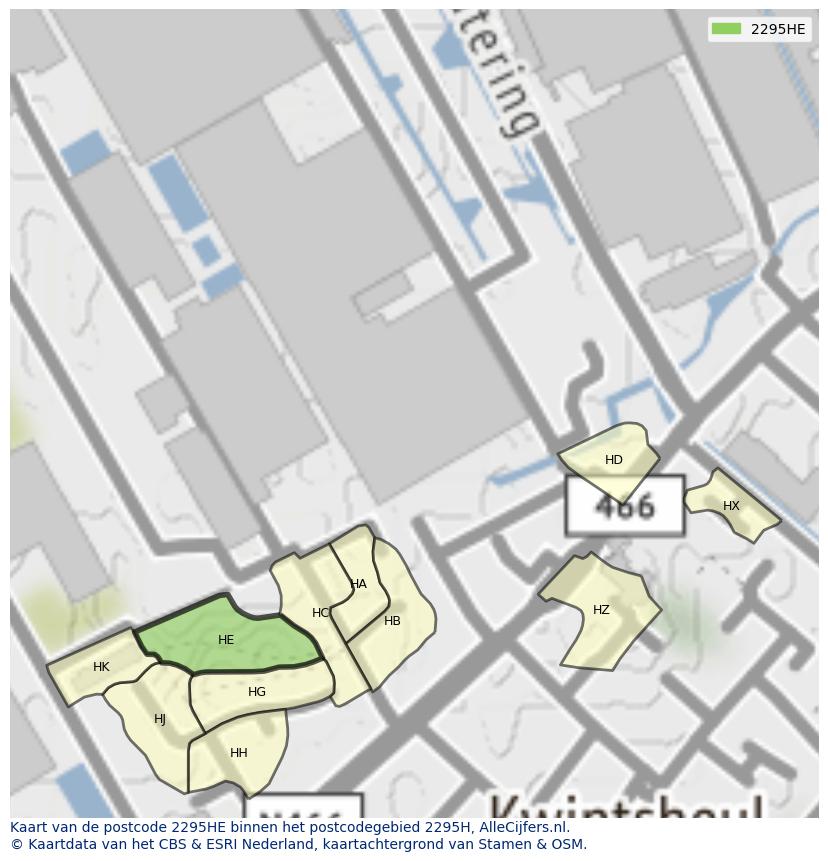 Afbeelding van het postcodegebied 2295 HE op de kaart.