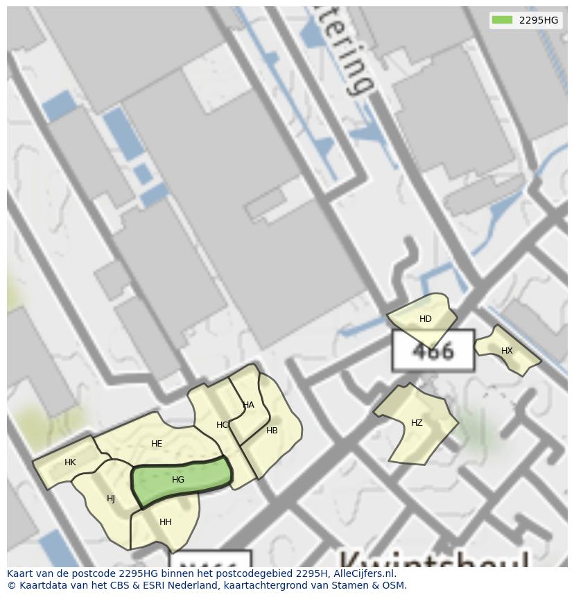 Afbeelding van het postcodegebied 2295 HG op de kaart.