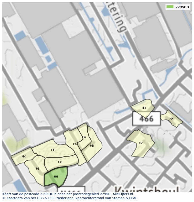 Afbeelding van het postcodegebied 2295 HH op de kaart.