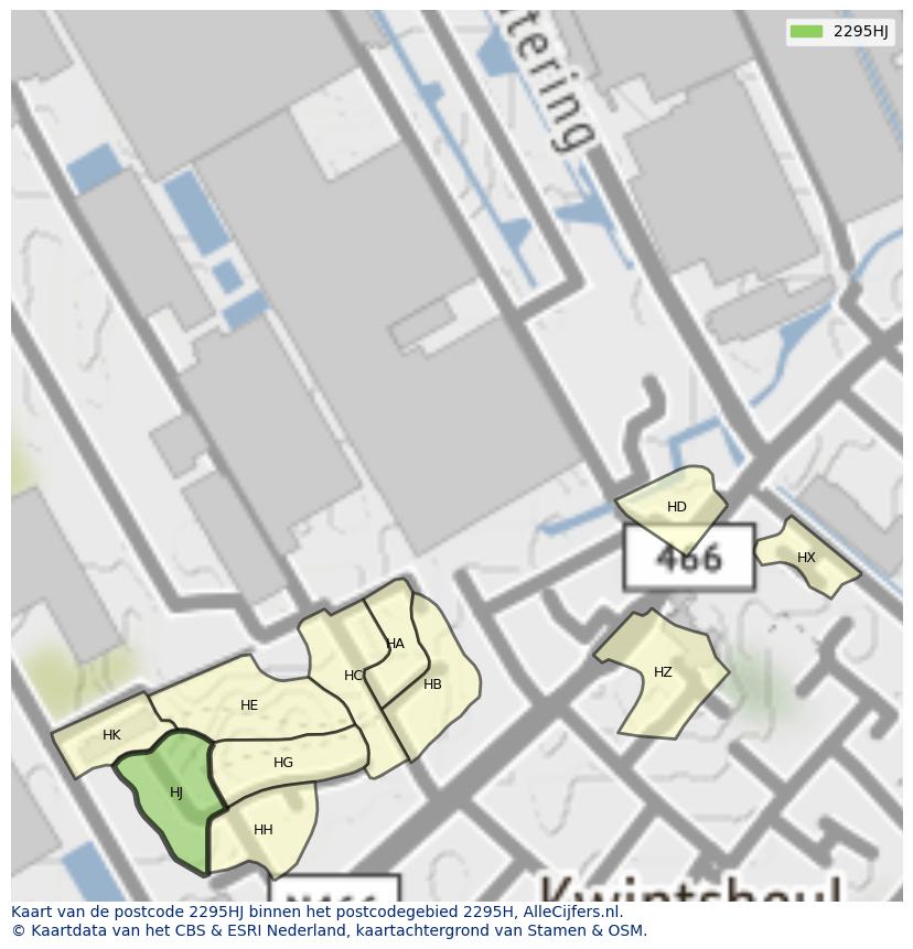 Afbeelding van het postcodegebied 2295 HJ op de kaart.