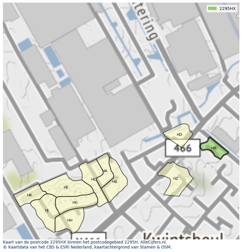 Afbeelding van het postcodegebied 2295 HX op de kaart.