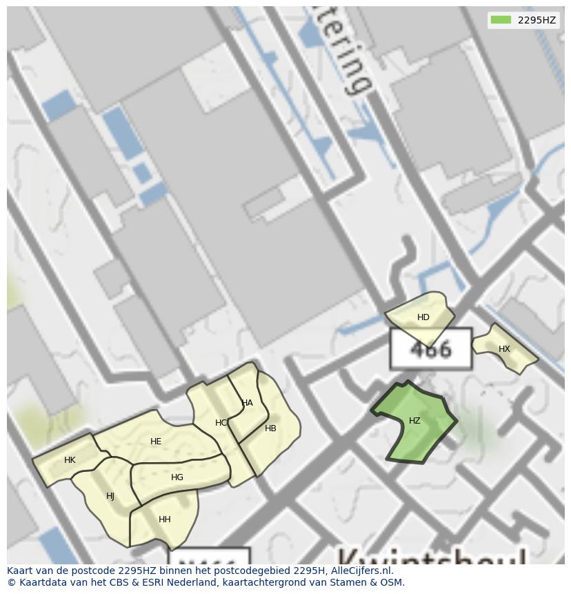 Afbeelding van het postcodegebied 2295 HZ op de kaart.