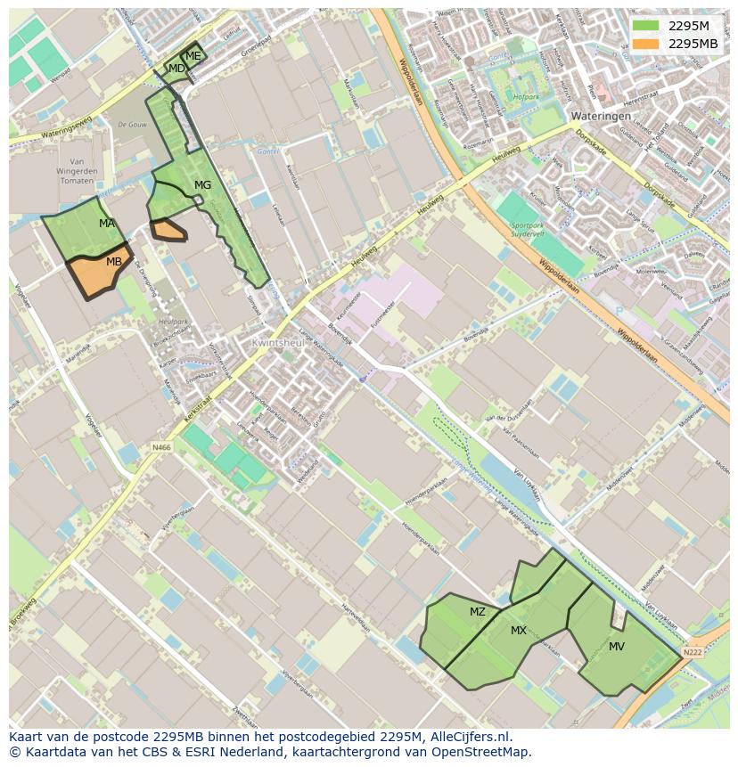Afbeelding van het postcodegebied 2295 MB op de kaart.