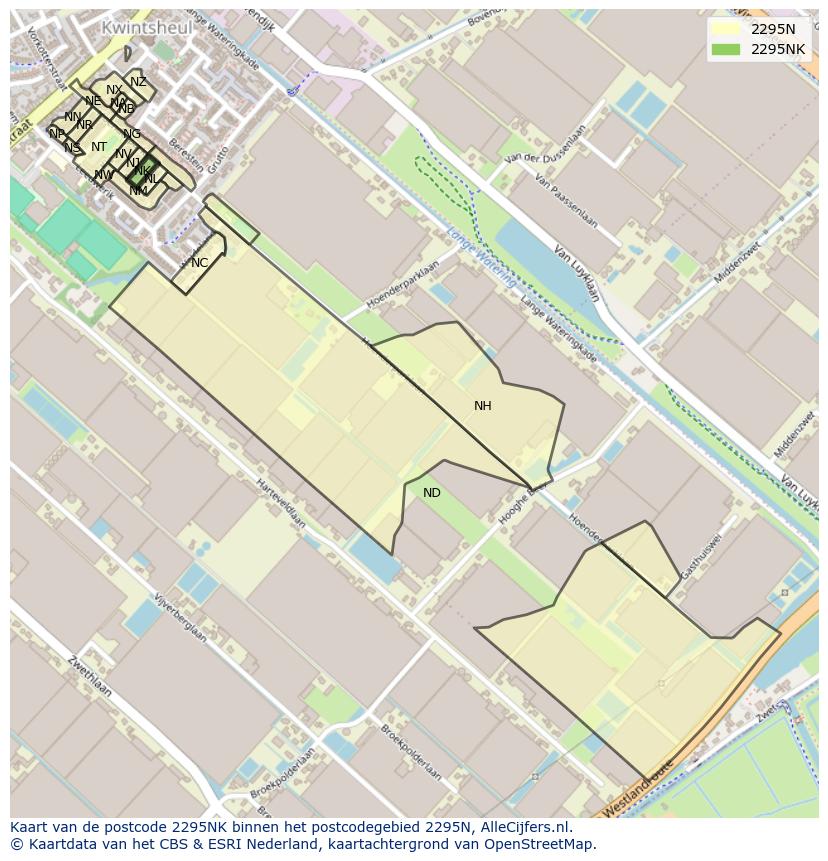 Afbeelding van het postcodegebied 2295 NK op de kaart.