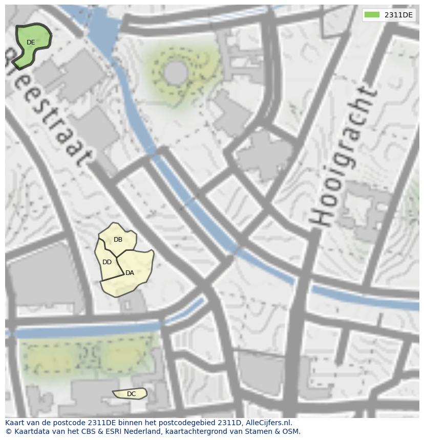 Afbeelding van het postcodegebied 2311 DE op de kaart.