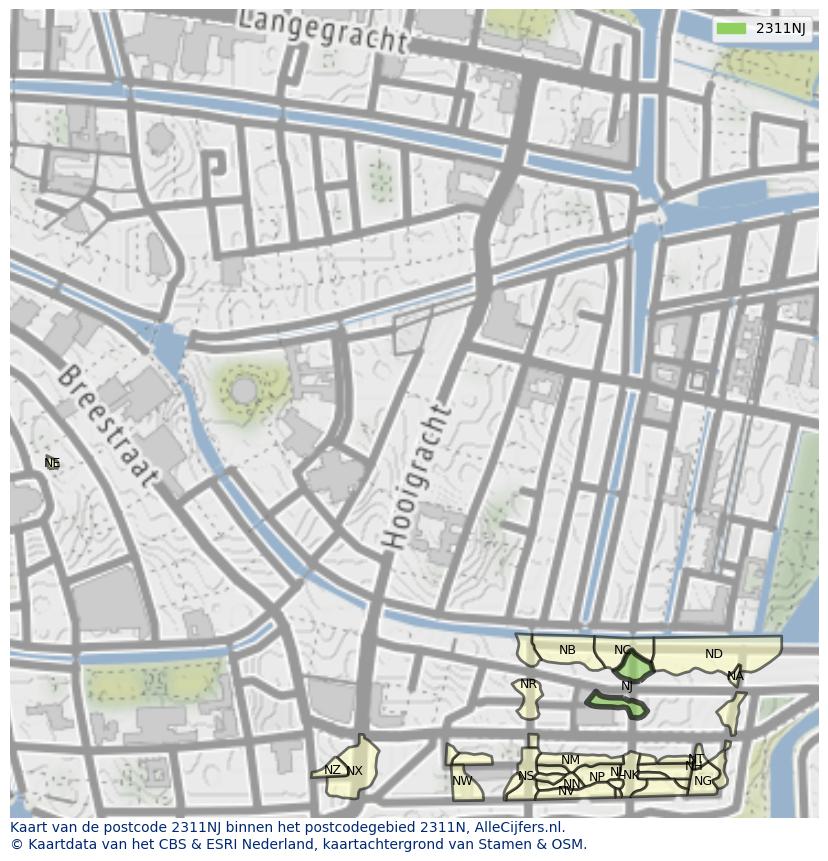 Afbeelding van het postcodegebied 2311 NJ op de kaart.