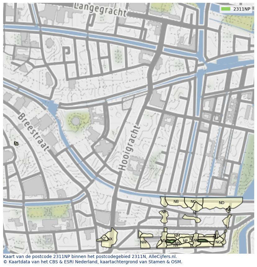 Afbeelding van het postcodegebied 2311 NP op de kaart.