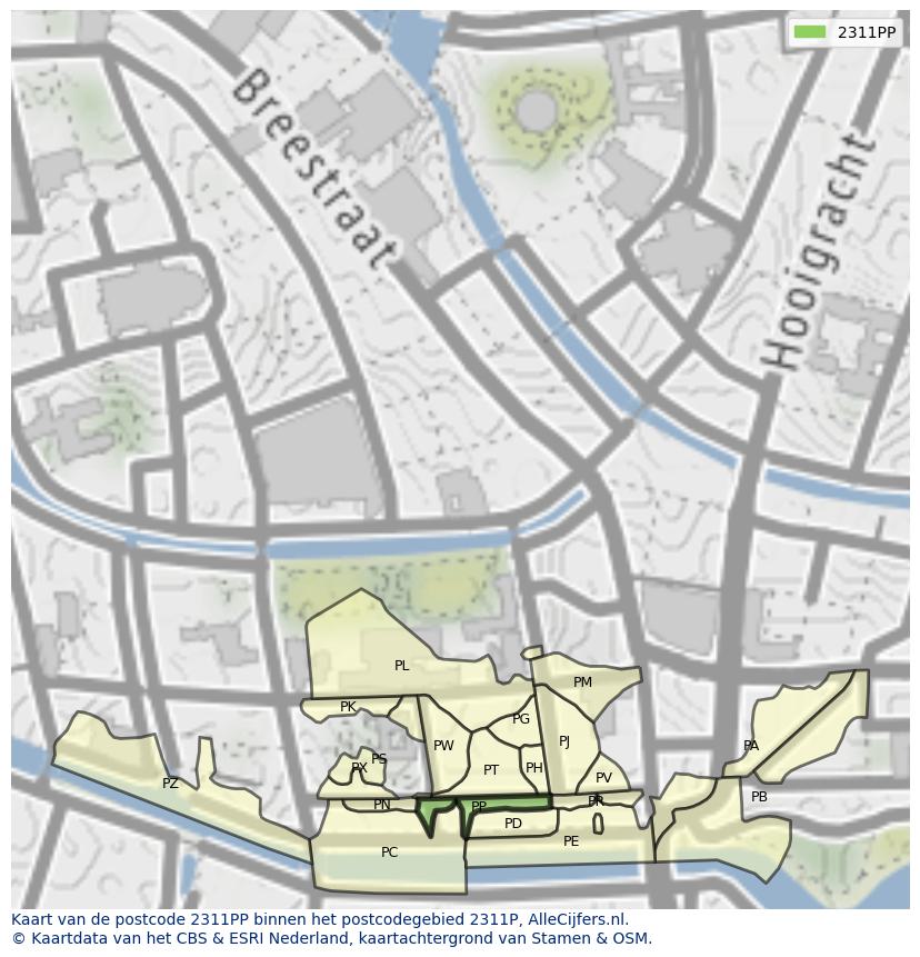 Afbeelding van het postcodegebied 2311 PP op de kaart.