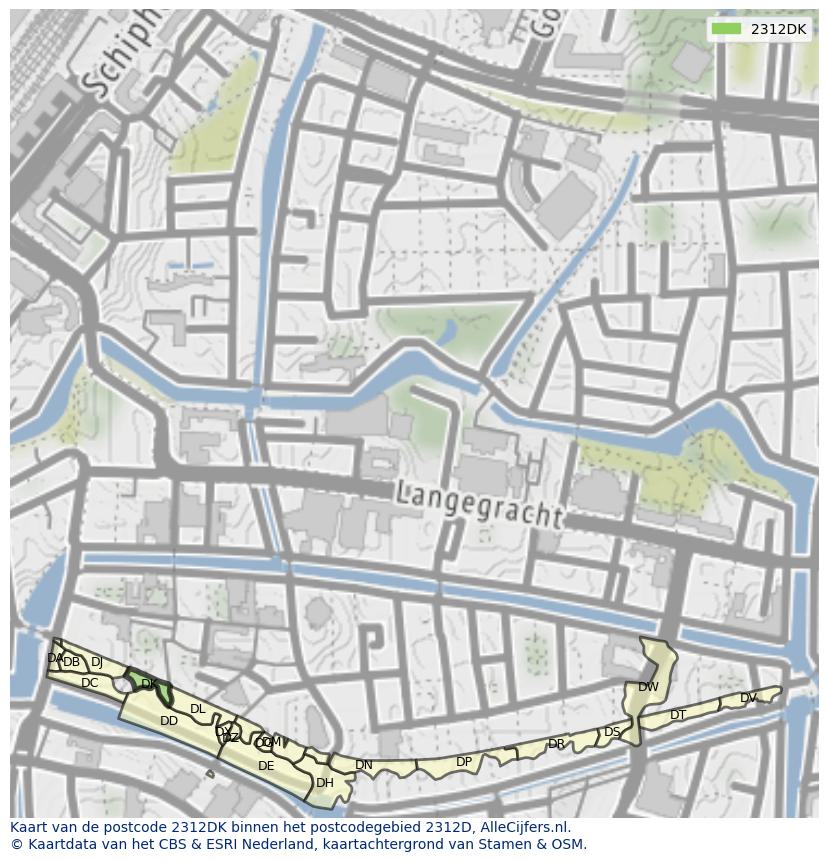 Afbeelding van het postcodegebied 2312 DK op de kaart.