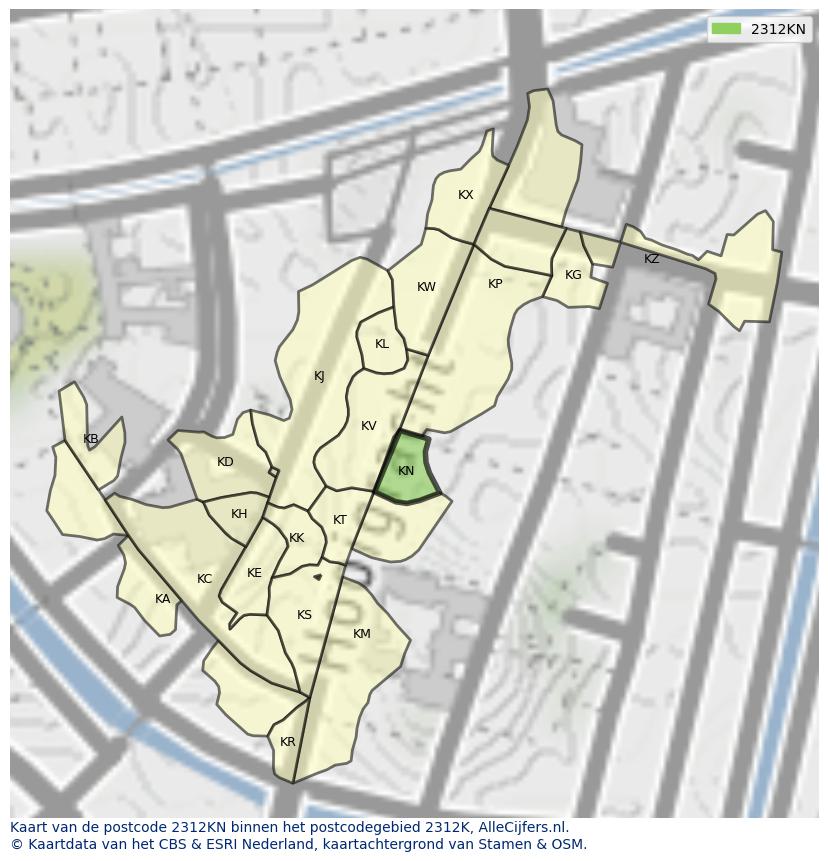 Afbeelding van het postcodegebied 2312 KN op de kaart.