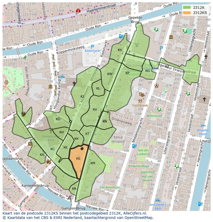 Afbeelding van het postcodegebied 2312 KS op de kaart.