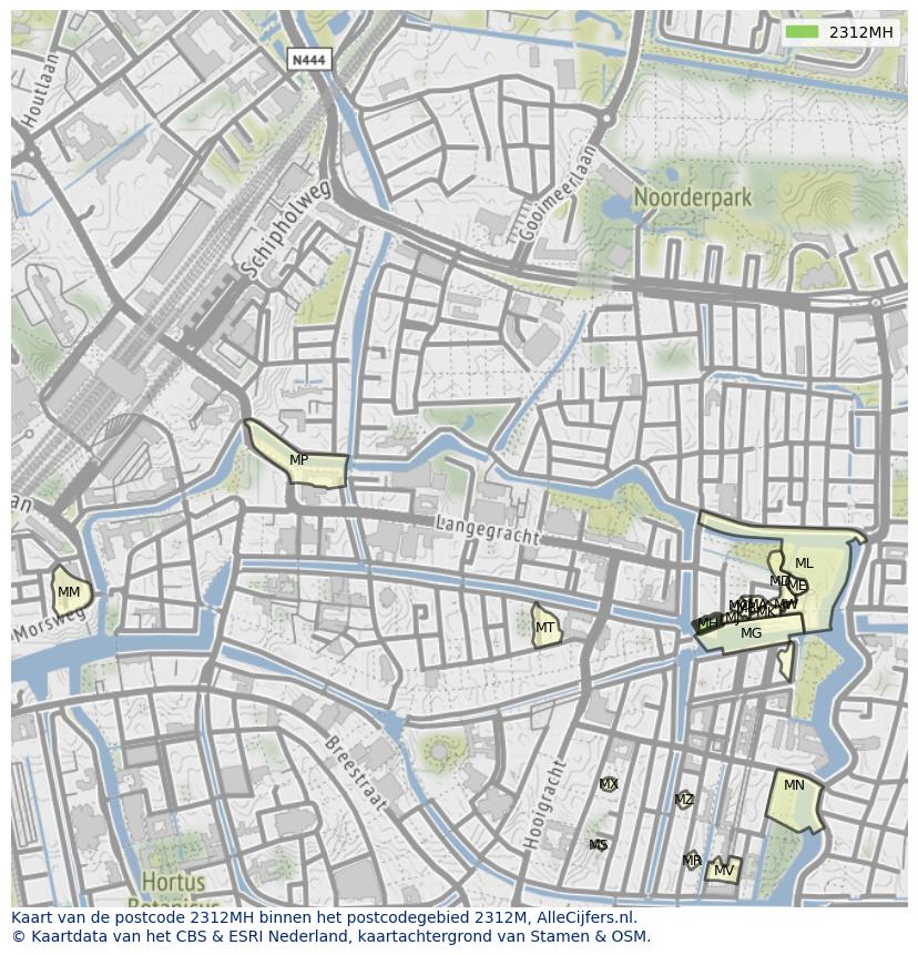 Afbeelding van het postcodegebied 2312 MH op de kaart.