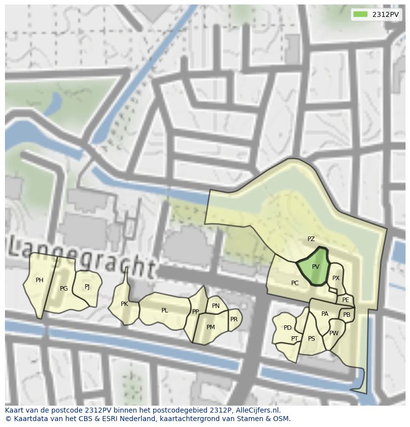 Afbeelding van het postcodegebied 2312 PV op de kaart.