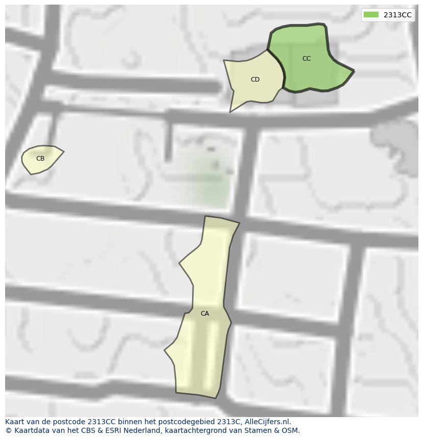 Afbeelding van het postcodegebied 2313 CC op de kaart.