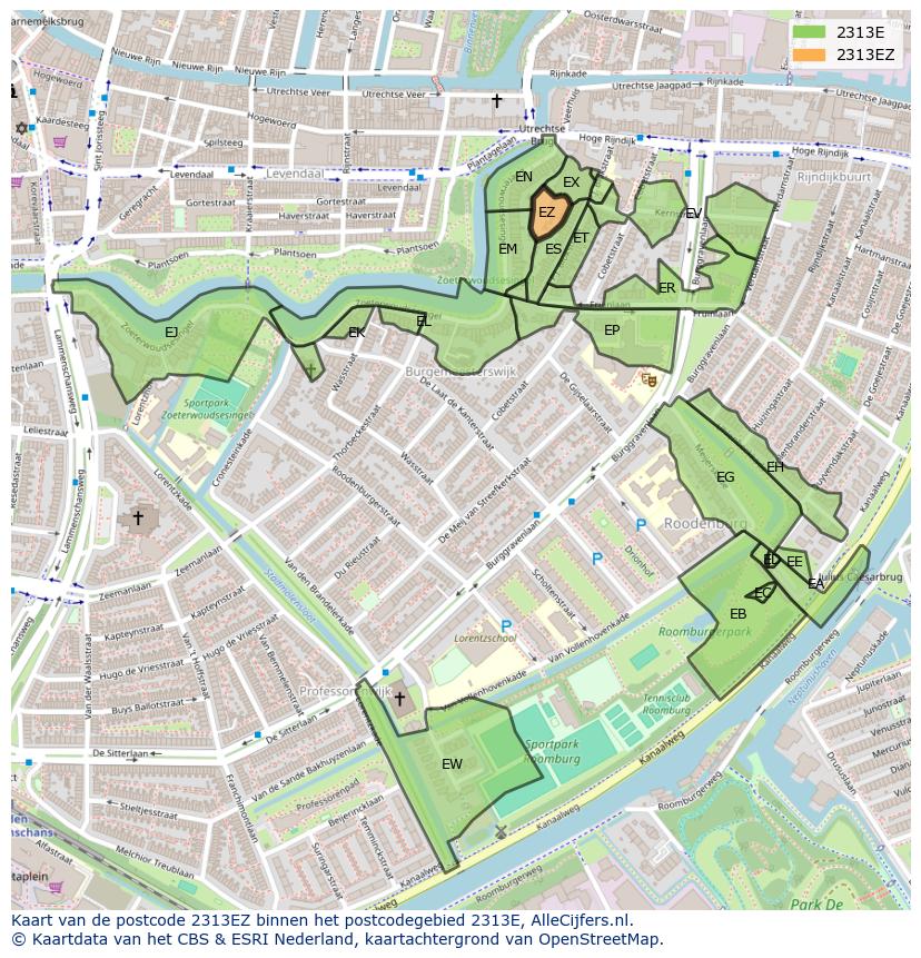 Afbeelding van het postcodegebied 2313 EZ op de kaart.