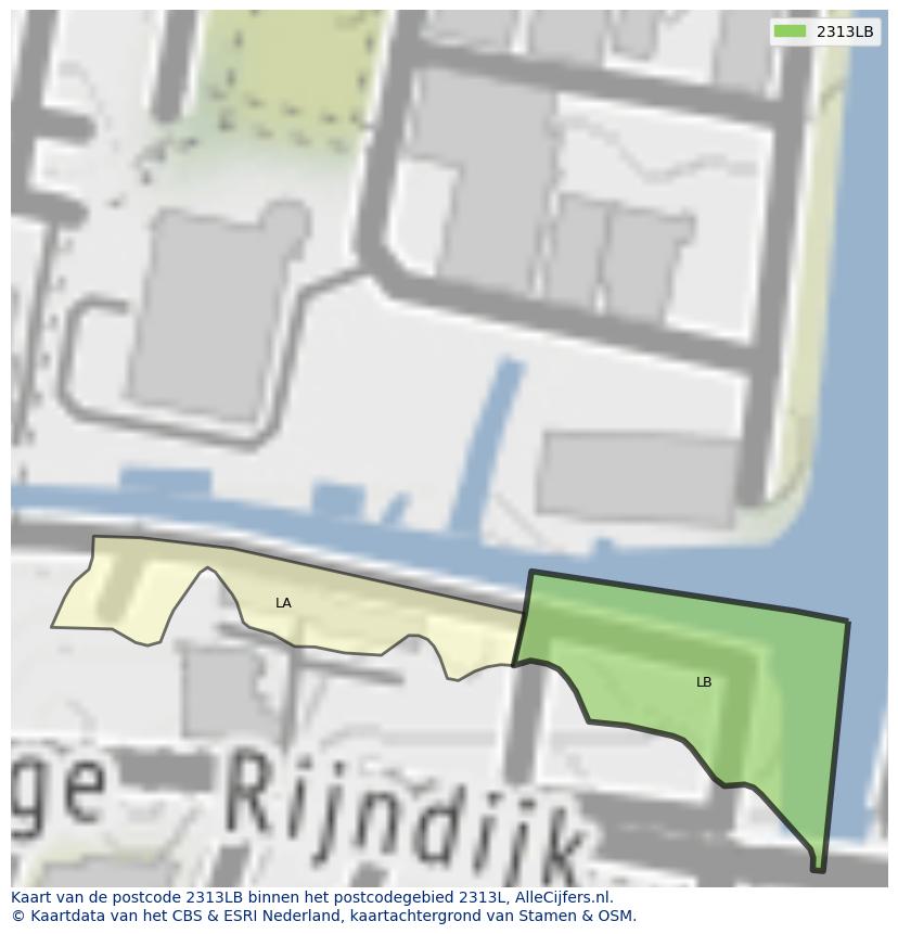 Afbeelding van het postcodegebied 2313 LB op de kaart.