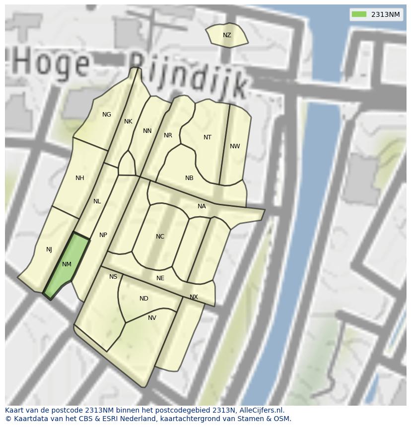 Afbeelding van het postcodegebied 2313 NM op de kaart.