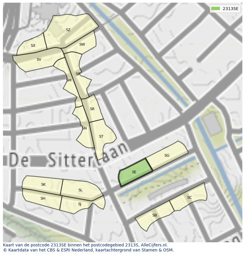 Afbeelding van het postcodegebied 2313 SE op de kaart.