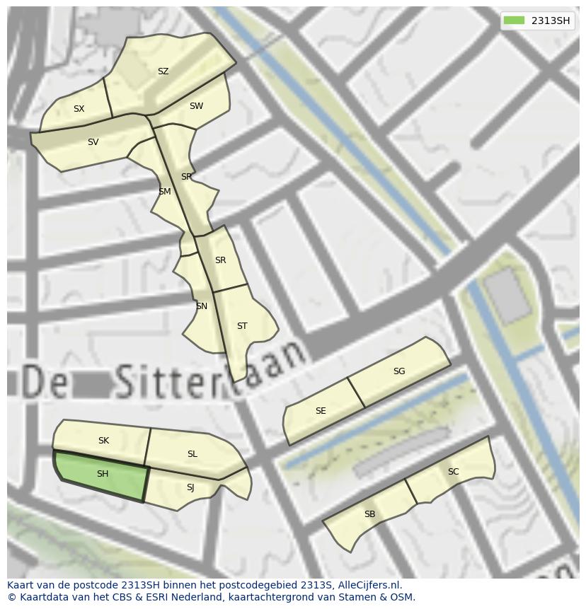 Afbeelding van het postcodegebied 2313 SH op de kaart.