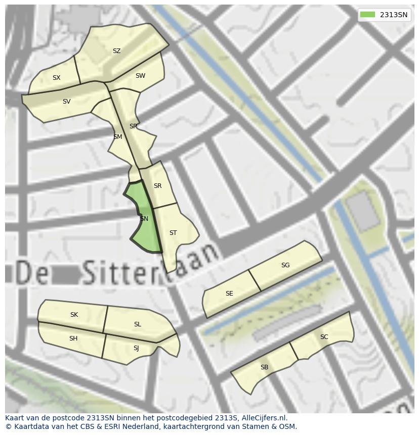 Afbeelding van het postcodegebied 2313 SN op de kaart.