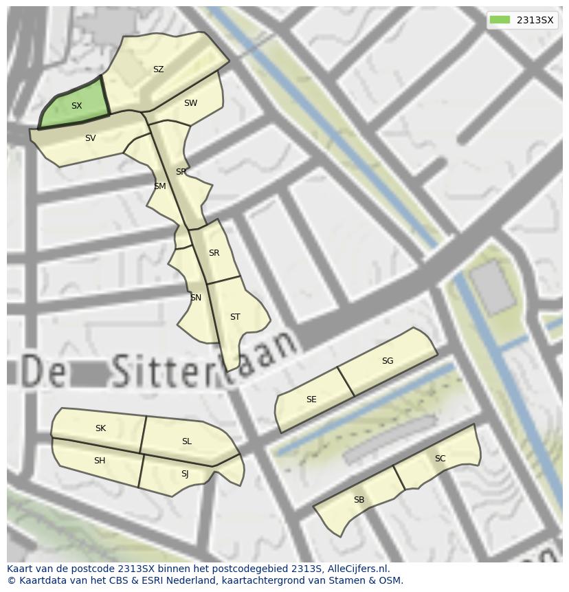Afbeelding van het postcodegebied 2313 SX op de kaart.