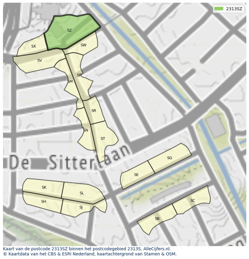 Afbeelding van het postcodegebied 2313 SZ op de kaart.